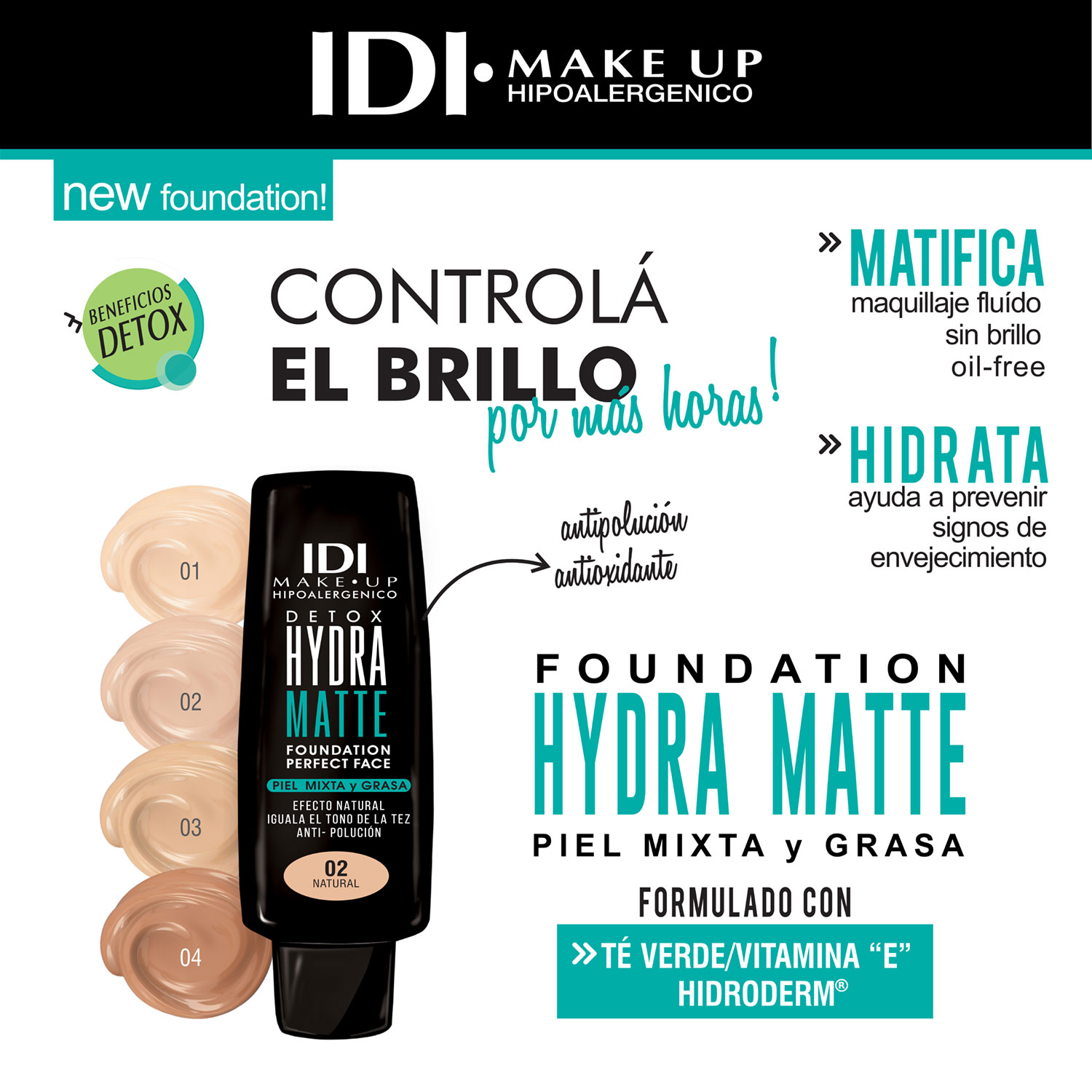 Base Idi Makeup Hydra Matte Detox 02 Natural X 30 Gr - Imagen 2
