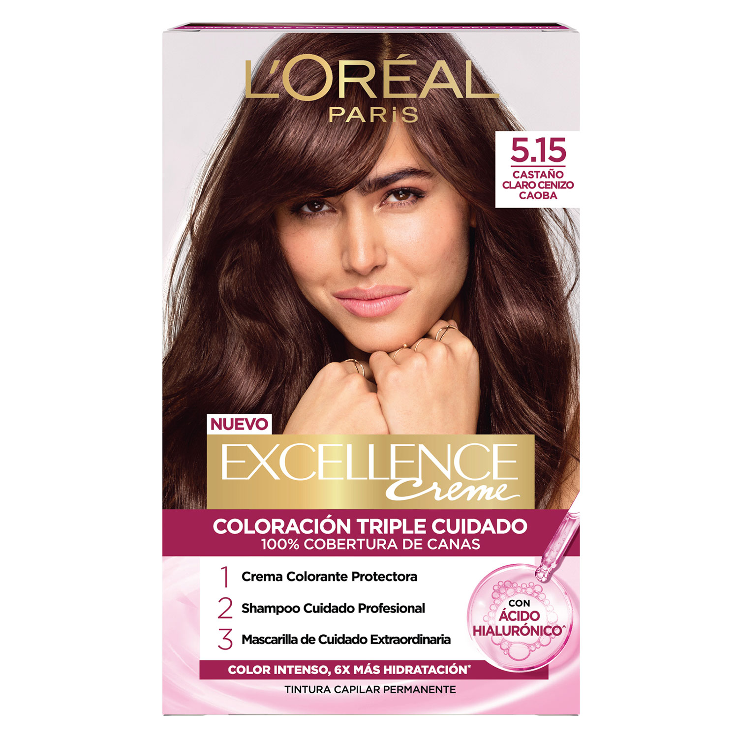 Tintura Permanente en Kit Loreal Paris Excellence 5.15 Castaño Claro Cenizo Caoba X 1 U