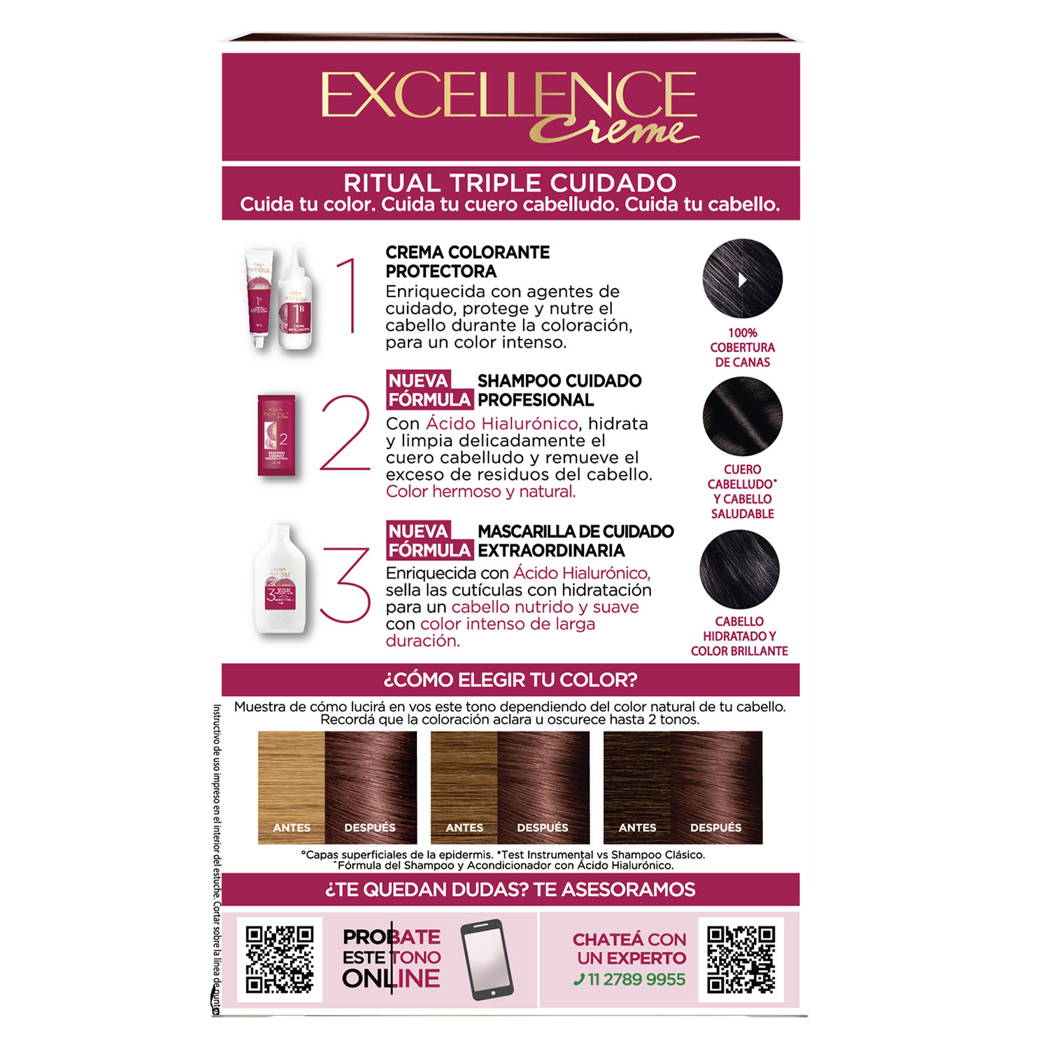 Tintura Permanente en Kit Loreal Paris Excellence 5.15 Castaño Claro Cenizo Caoba X 1 U - Imagen 3