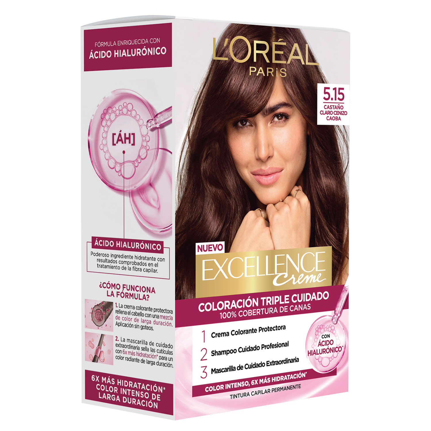 Tintura Permanente en Kit Loreal Paris Excellence 5.15 Castaño Claro Cenizo Caoba X 1 U - Imagen 4