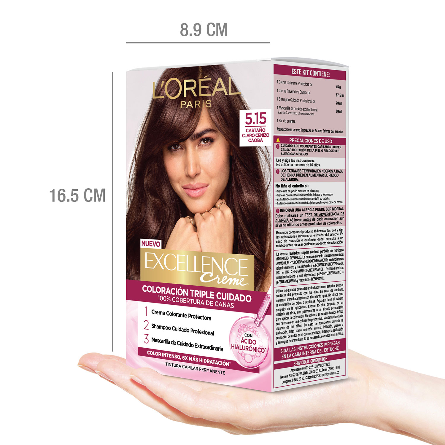 Tintura Permanente en Kit Loreal Paris Excellence 5.15 Castaño Claro Cenizo Caoba X 1 U - Imagen 5