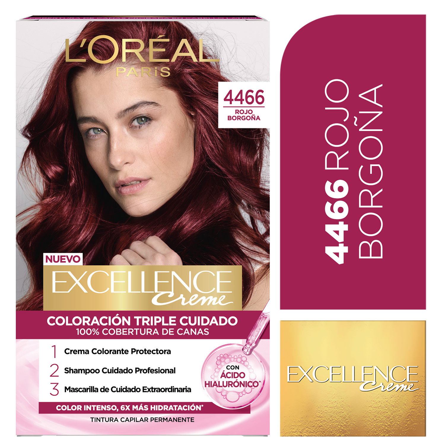 Tintura Permanente en Kit Loreal Paris Excellence 4466 Rojo Borgoña X 1 U - Imagen 2