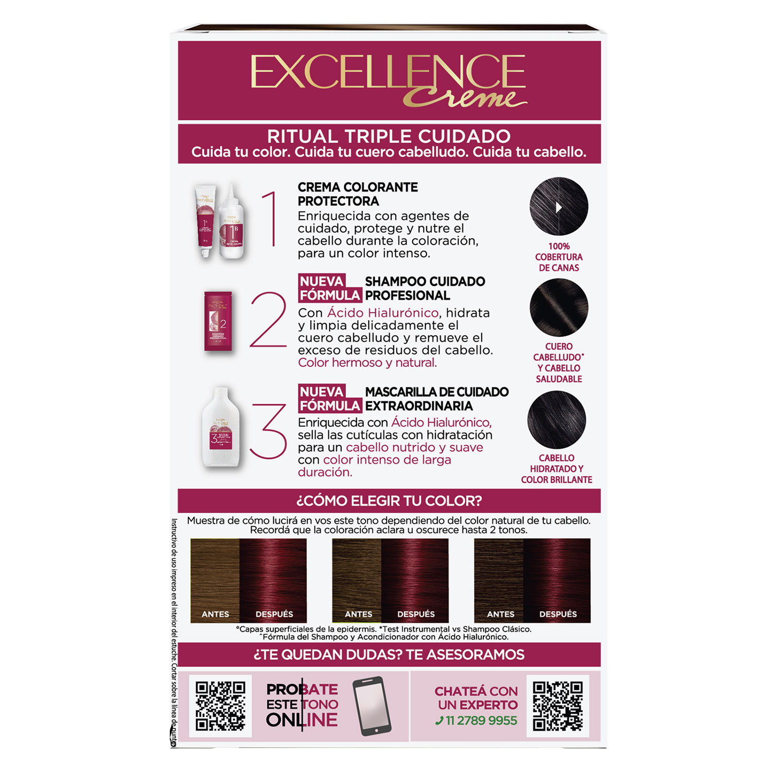 Tintura Permanente en Kit Loreal Paris Excellence 4466 Rojo Borgoña X 1 U - Imagen 3