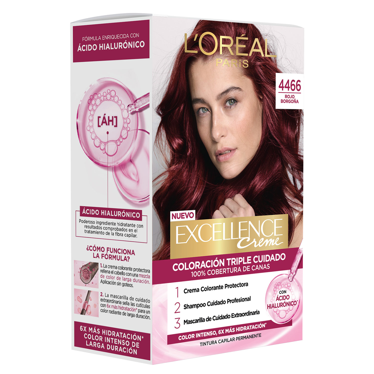 Tintura Permanente en Kit Loreal Paris Excellence 4466 Rojo Borgoña X 1 U - Imagen 4
