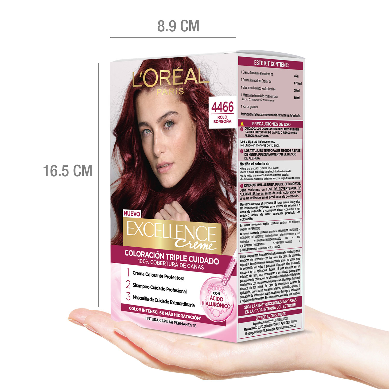Tintura Permanente en Kit Loreal Paris Excellence 4466 Rojo Borgoña X 1 U - Imagen 5