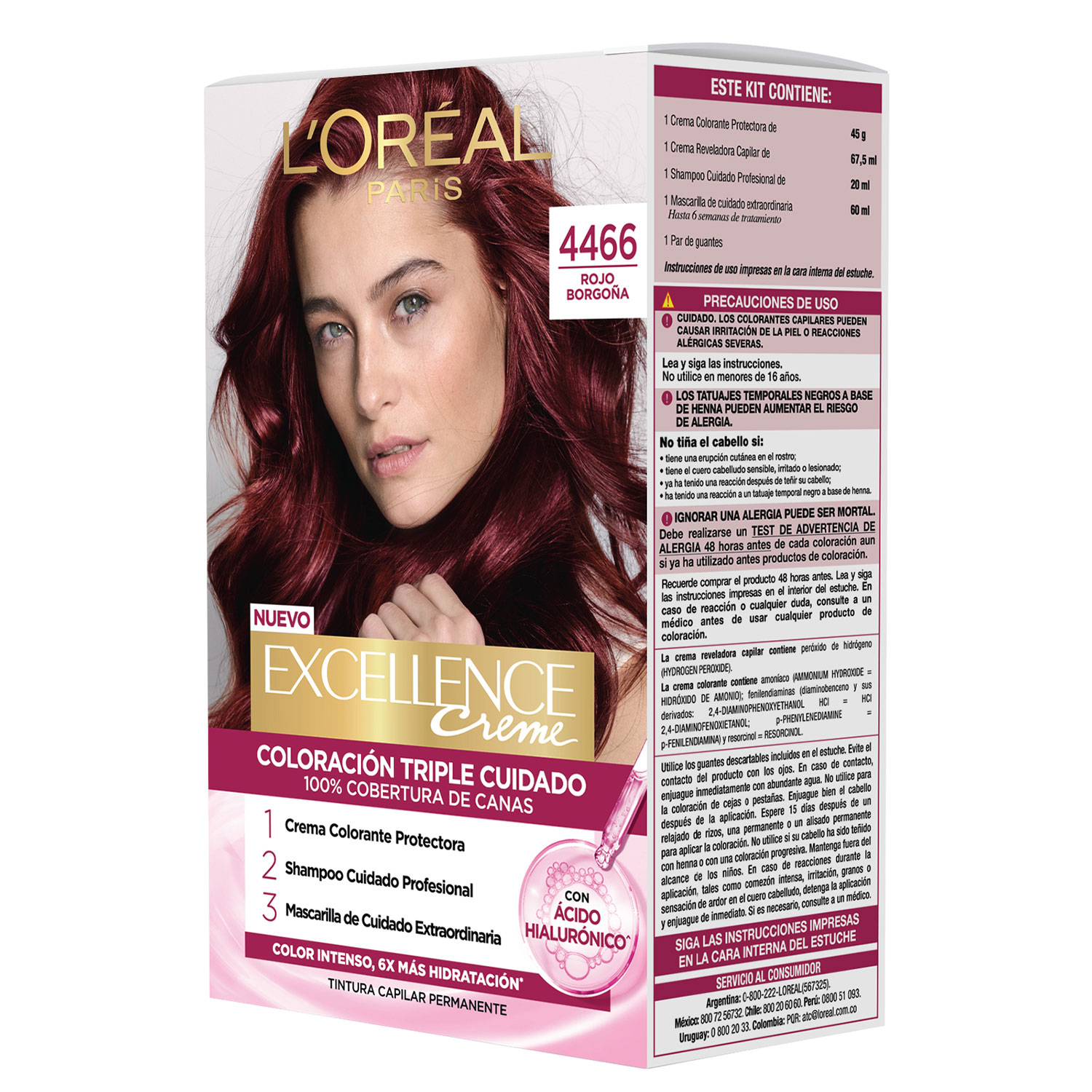 Tintura Permanente en Kit Loreal Paris Excellence 4466 Rojo Borgoña X 1 U - Imagen 6