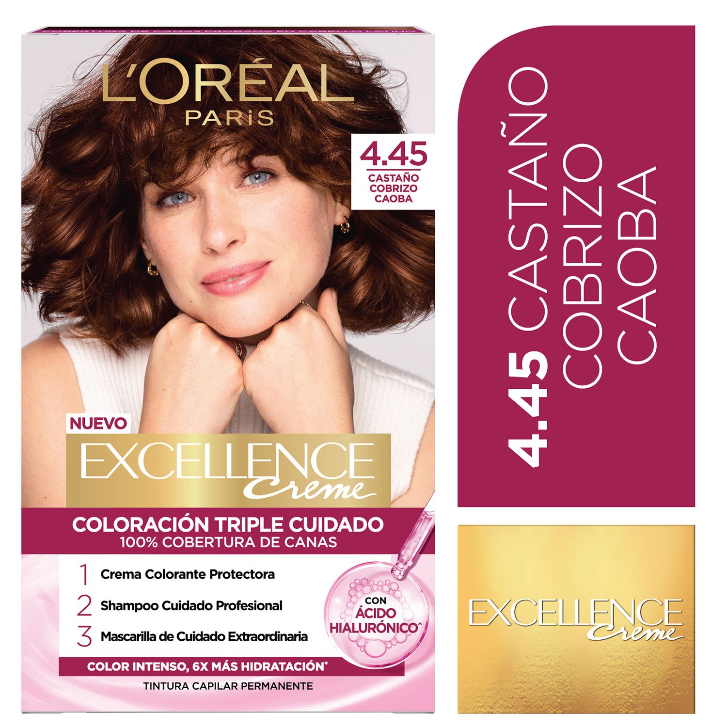 Tintura Permanente en Kit Loreal Paris Excellence 4.45 Castaño Cobrizo Caoba X 1 U - Imagen 2