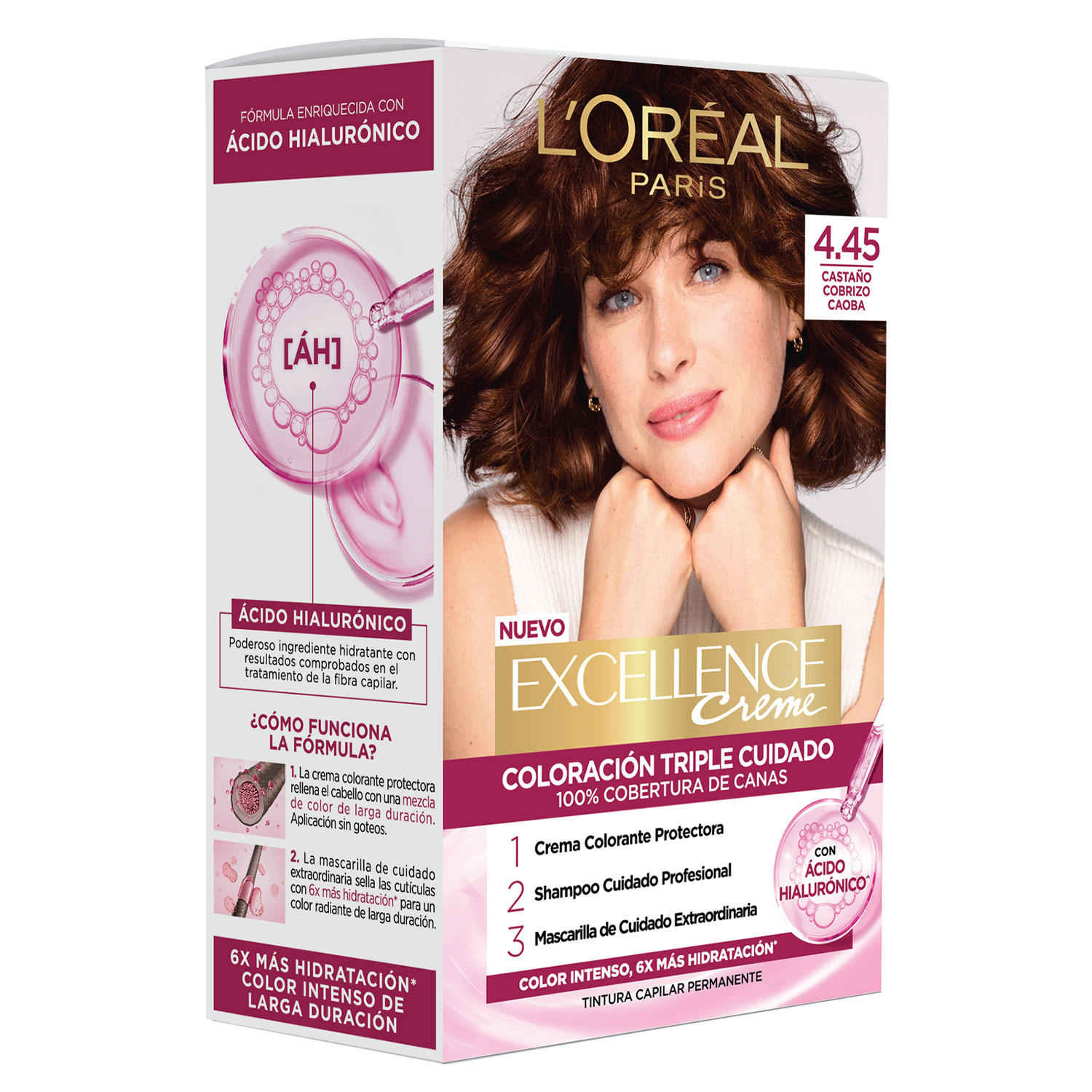 Tintura Permanente en Kit Loreal Paris Excellence 4.45 Castaño Cobrizo Caoba X 1 U - Imagen 4