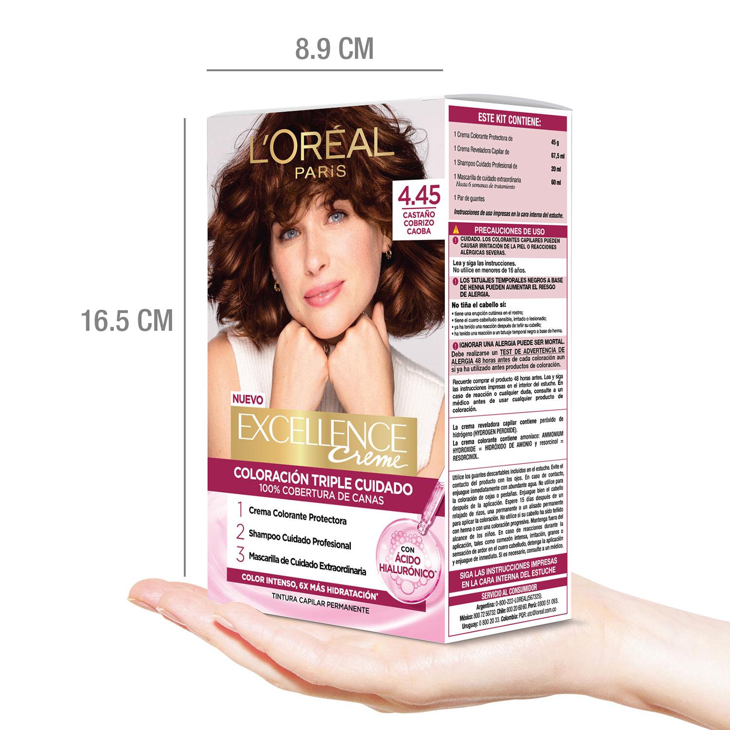 Tintura Permanente en Kit Loreal Paris Excellence 4.45 Castaño Cobrizo Caoba X 1 U - Imagen 5