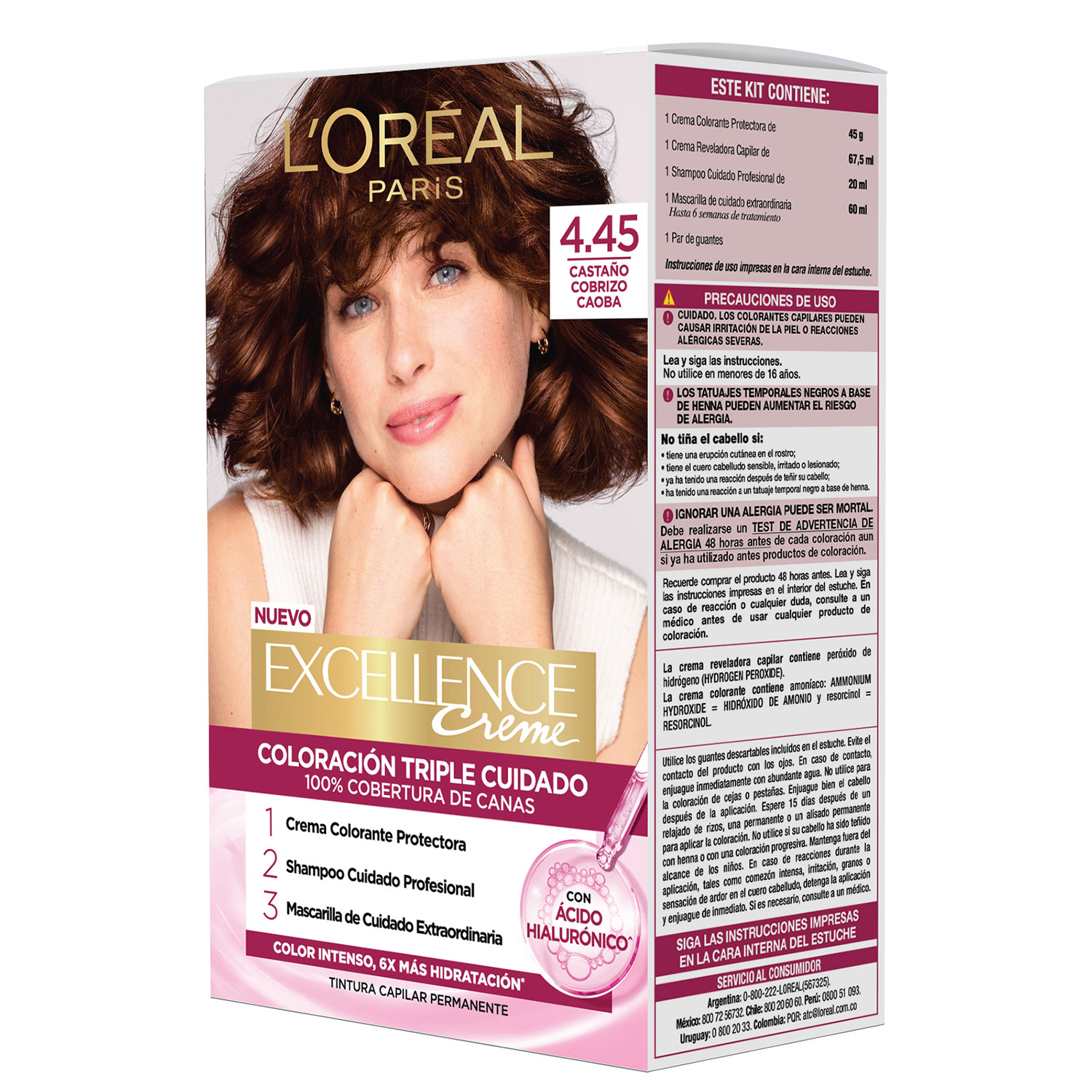 Tintura Permanente en Kit Loreal Paris Excellence 4.45 Castaño Cobrizo Caoba X 1 U - Imagen 6