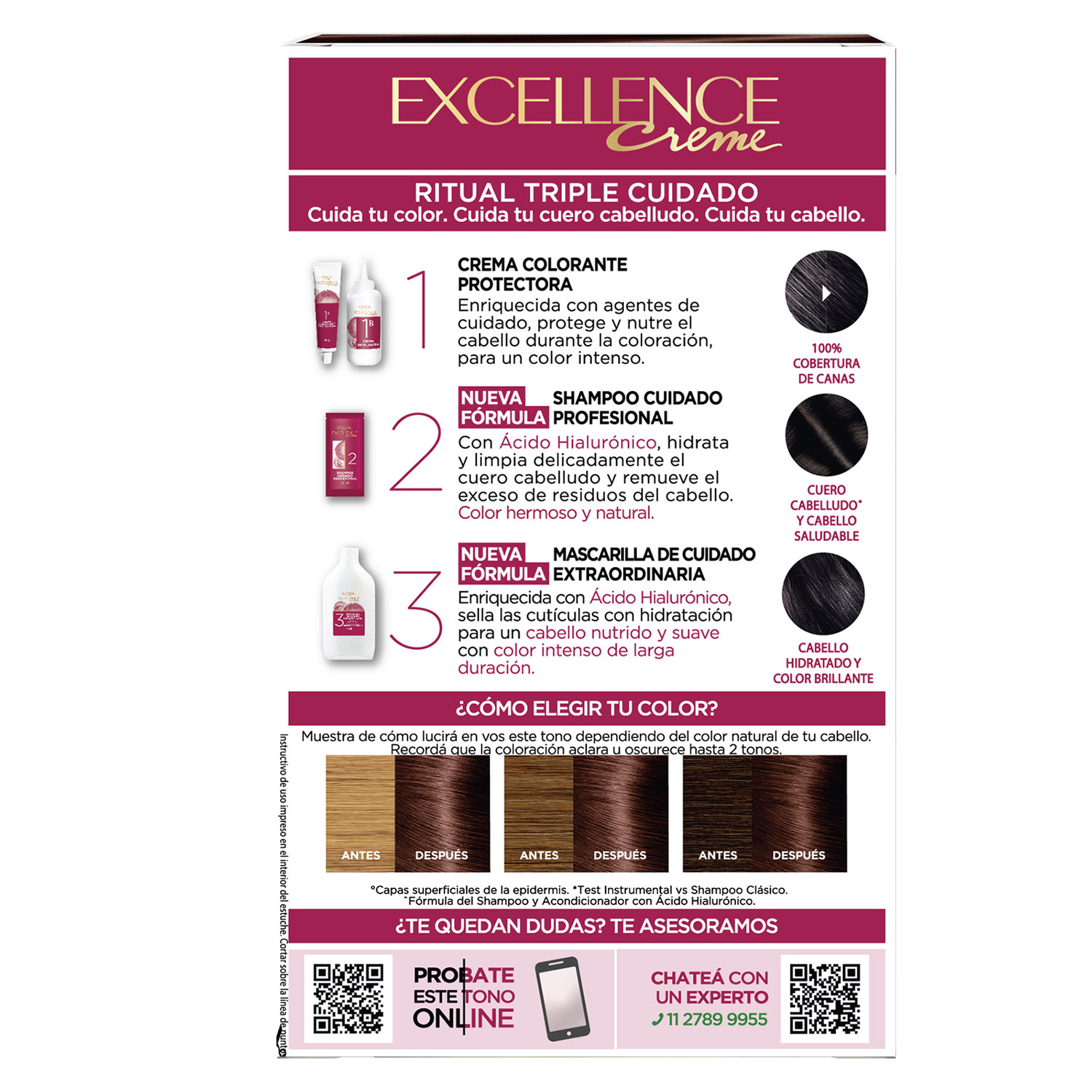 Tintura Permanente en Kit Loreal Paris Excellence 4.15 Castaño Cenizo Caoba X 1 U - Imagen 3