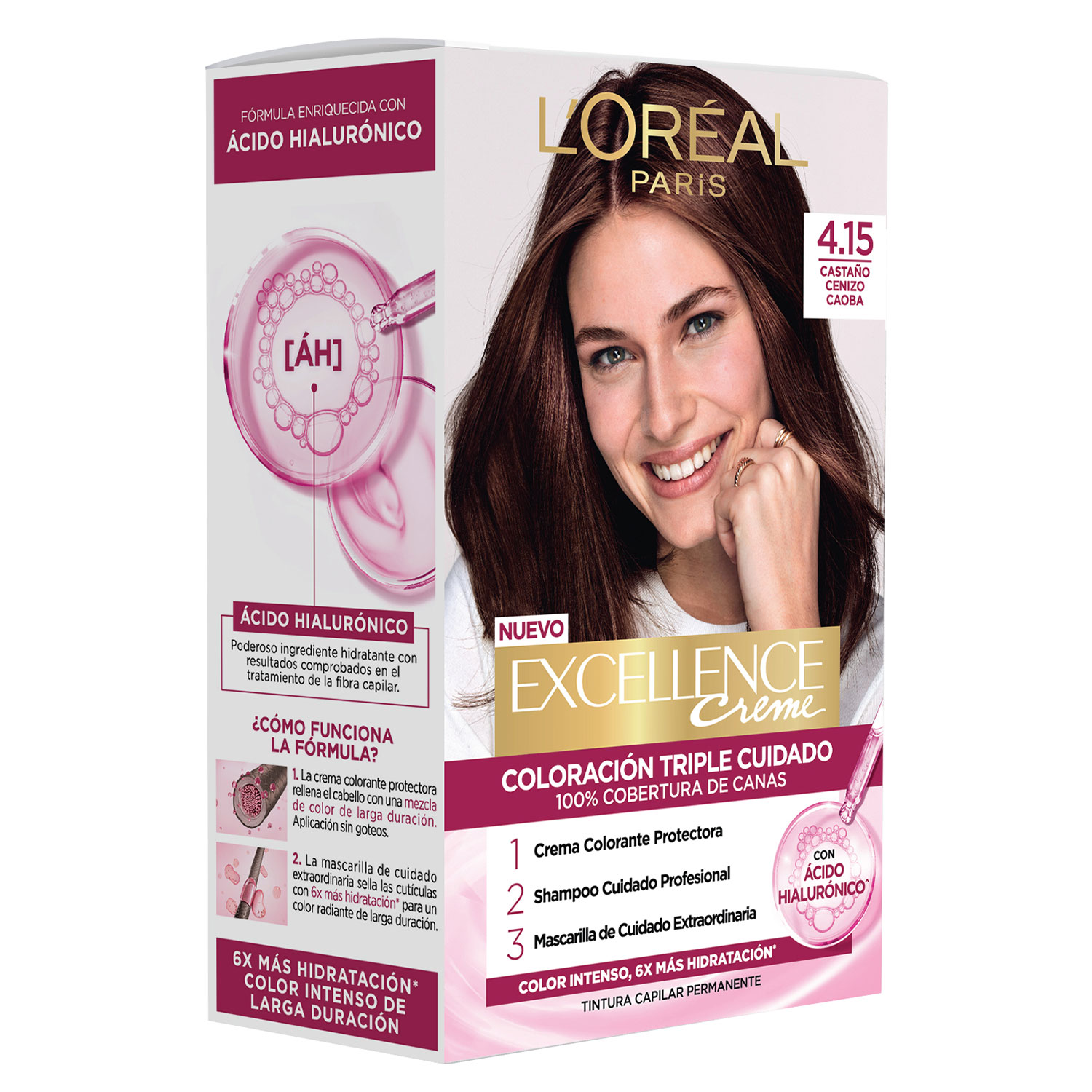 Tintura Permanente en Kit Loreal Paris Excellence 4.15 Castaño Cenizo Caoba X 1 U - Imagen 4