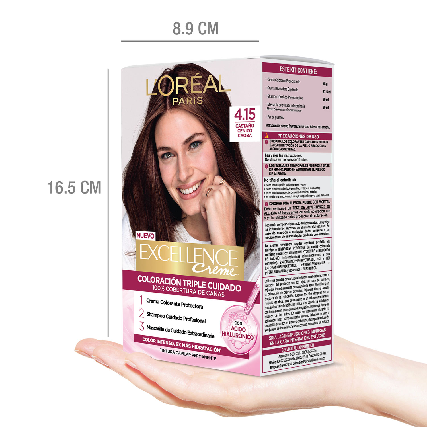 Tintura Permanente en Kit Loreal Paris Excellence 4.15 Castaño Cenizo Caoba X 1 U - Imagen 5