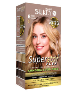 Tintura Permanente En Kit Silkey Superstar Plex 8 Rubio Claro Natural X 1 U