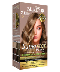 Tintura Permanente En Kit Silkey Superstar Plex 7,1 Rubio Mediano Ceniza X 1 U