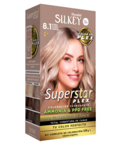 Tintura Permanente En Kit Silkey Superstar Plex 8,1 Rubio Claro Ceniza X 1 U