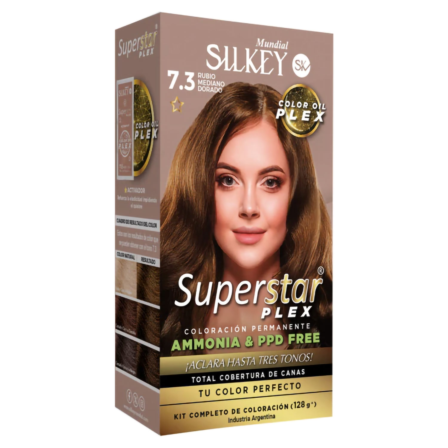 Tintura Permanente En Kit Silkey Superstar Plex 7,3 Rubio Mediano Dorado X 1 U