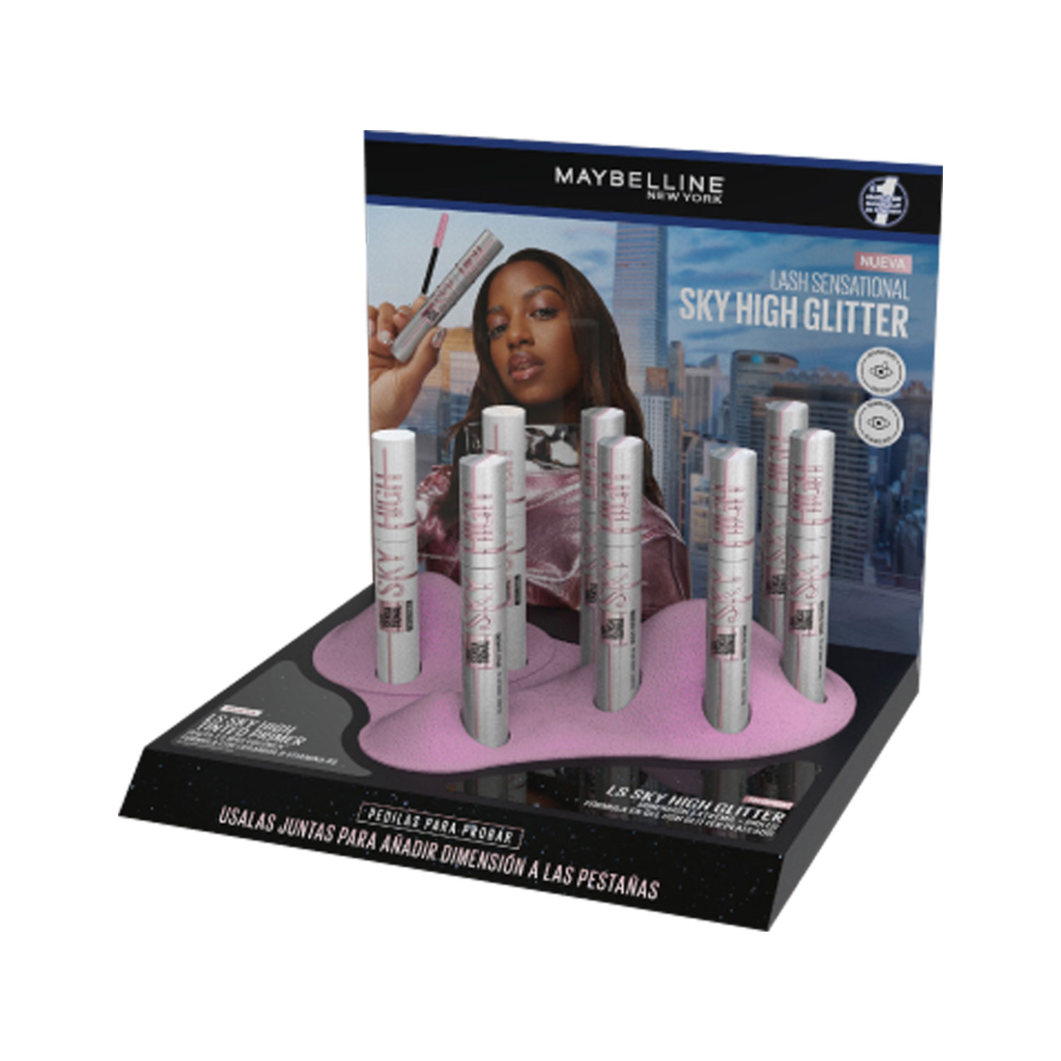 Exhibidor Mascara de Pestañas Maybelline Sky High Glitter X 6 U
