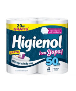 Papel Higiénico Higienol con Yapa 50 Metros Doble Hoja X 4 U